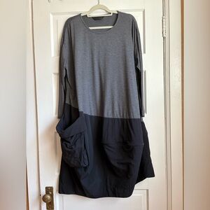 NWOT Moyuru Grey + Black midi Japanese oversized dress with secret pockets